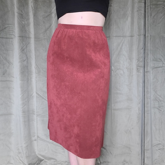 True Vintage Western Mobwife Coastal Cowgirl Poetcore Red Leather Midi Skirt - Picture 8 of 10